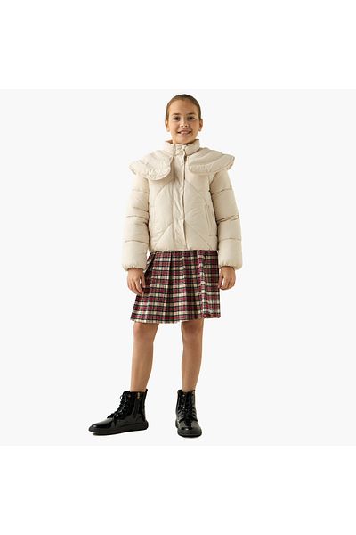 Juniors Quilted Heavy Jacket with Button Closure and Long Sleeves