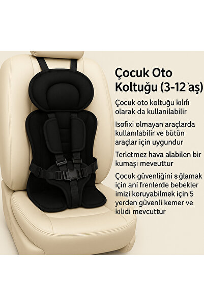 northern fashion Siyah 3-12 Yaş Çocuk Oto Koltuğu - Güvenli, Konforlu Ve Tüm Araçlarla Uyumlu, 5 Nokta Emniyet Kemeri