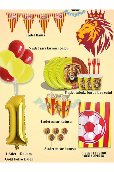 PartyPoo Yellow Red Football Fan Birthday Set for 8 People – Eco Party Supplies Decoration Set