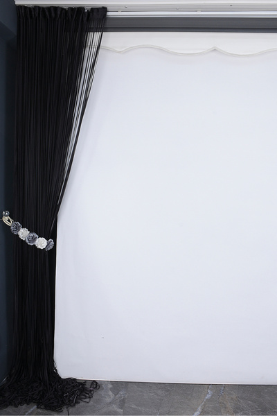 AKÇA TEKSTİL Plain String Curtain 0.80 mm Anthracite Color 300 cm Width 280 cm Length Ready Made Flat Thick Strip String Curtain