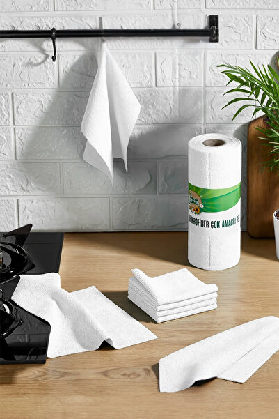 EVLE Mikrofiber Temizlik Rulosu – 25 Adet, 25x25 cm, Çok Amaçlı Kullanım, Kopart Kullan, Beyaz