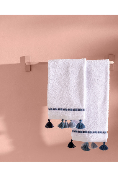 Madame Coco Gland 2 Pack 100% Cotton Hand Towels - White/Navy Blue
