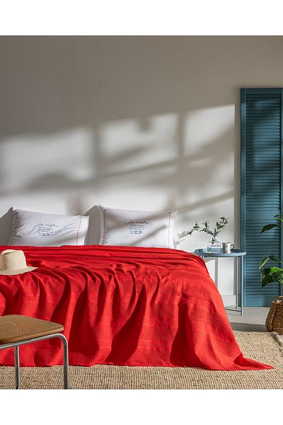 Madame Coco Mathilda Double 100% Cotton Karde Plain Pique Set - Red