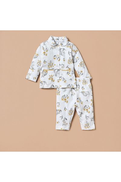 Juniors All-Over Bunny Print Long Sleeves Shirt and Elasticated Pyjama Set