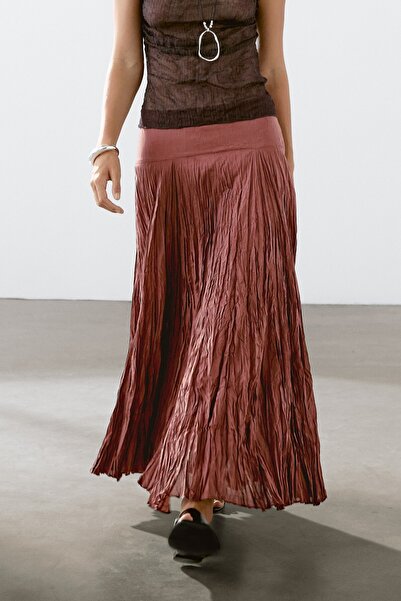 Massimo Dutti %100 pamuklu pilili uzun etek