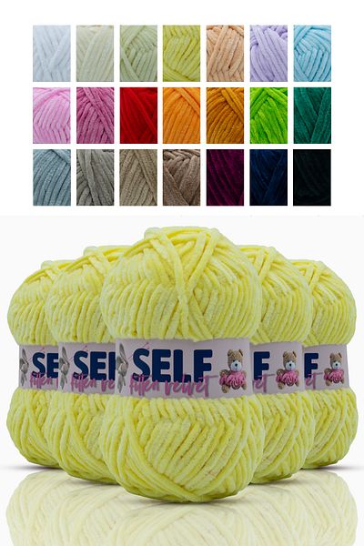 Self Set of 5 Lemon Yellow Velvet Kittens, Amigurumi and Toy