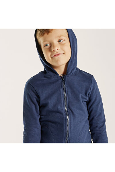 Juniors Solid Zip Through Jacket with Hood and Long Sleeves