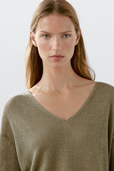 Massimo Dutti %100 keten V yaka kazak