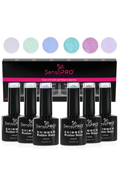 SensoPRO Milano Set de 6 baze de cauciuc strălucitoare 10ml SensoPRO Milano, Radiant Princess