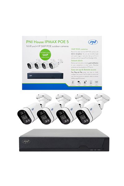 PNI POE video surveillance kit PNI House IPMAX, POE 5, NVR with 4 POE ports and 4 5MP IP cameras