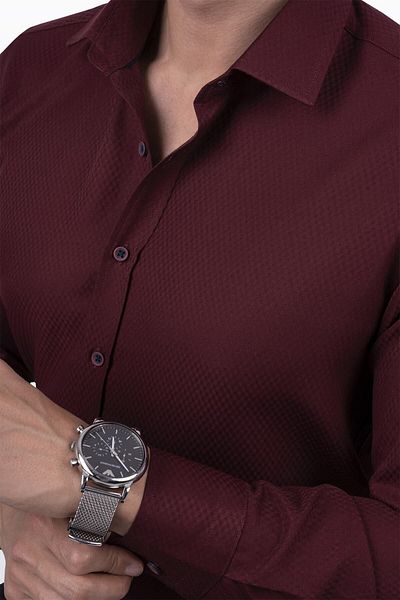 Etikmen Ανδρικό πουκάμισο Slimfit σε συσκευασία δώρου σε σκούρο μπορντό διαμάντι