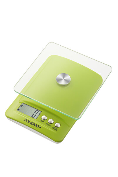 Lawazim Yonovo Glass Kitchen Scale - Green, 5000g Capacity, 0.1g Accuracy, LCD Display, Zero Function