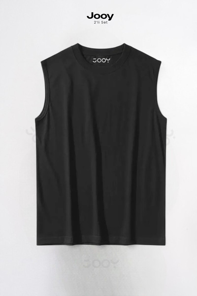 Jooy 2'li Kampanyalı Set Erkek Antrenman Sporcu Atleti Oversize Kolsuz T-Shirt