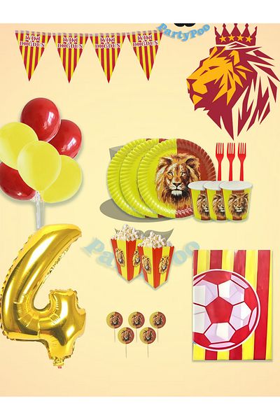 PartyPoo Yellow Red Football Fan Birthday Set for 8 People – Eco Party Supplies Decoration Set