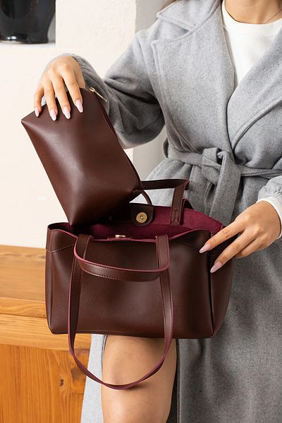 Moda Asmira Asmira Burgundy Magnet Cover Wallet Detailed Women's Handbag and Shoulder Bag