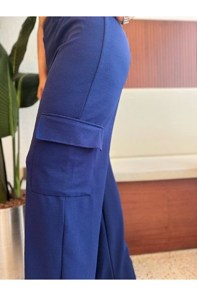 ViolettaXL Women's Plus Size Cargo Pocket Elastic Waist Flexible Crepe Pants