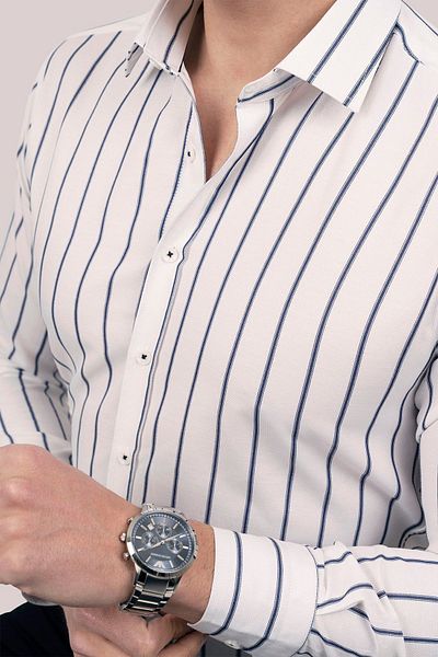 Etikmen Λευκό Navy Blue ριγέ Slimfit Ανδρικό πουκάμισο σε συσκευασία δώρου