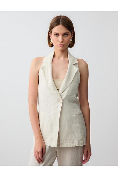 Jimmy Key Stone 100% Linen Slim Fit Backless Vest with Pocket Detail