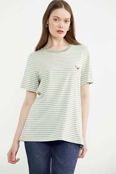 Sementa Βαμβακερό μπλουζάκι με ριγέ κέντημα - Πράσινο