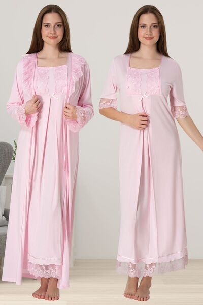 ByLohusa Set cămașă de noapte de maternitate Effortt Pink Peignoir