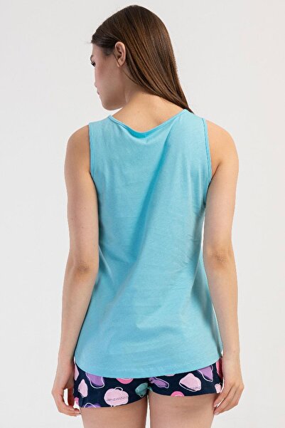 VİENETTA Women's Thick Strap Turquoise Shorts Pajama Suit C2T5N2O804