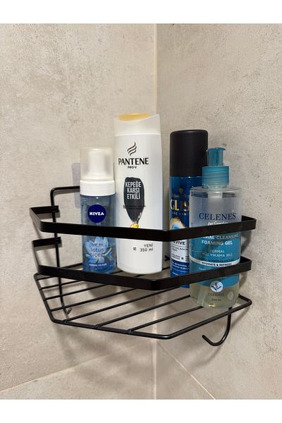 SAY HOME Adhesive Corner Bathroom Shelf with Hanger