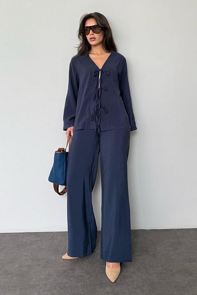 Seeh Navy Blue Front Tie Bottom Top Set Sh240