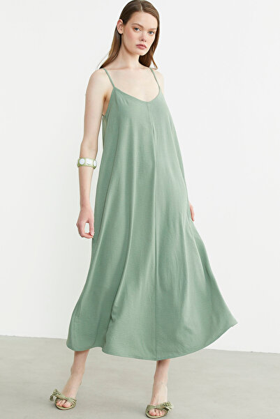 Sementa Long Crepe Dress with Adjustable Straps - Green