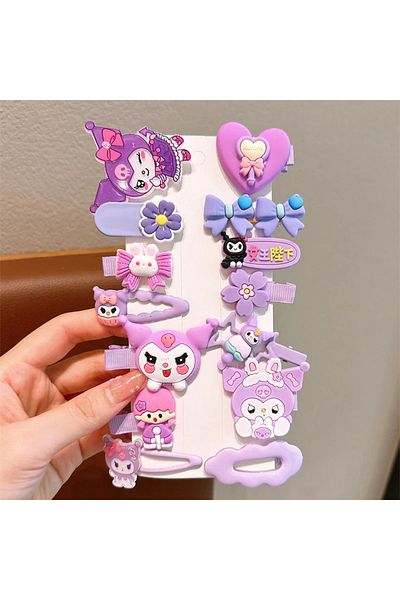 Choice A4 14pcs Sanrio Kuromi Cute Hairclip Headwear For Girls Anime Cartoon Fashion Hairpin Hair Accessori