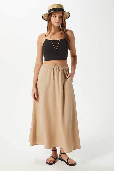 Ritnice Fusta lungă pentru femei Trend Modal Cool Fabric Bej Talie elastică cu buzunare