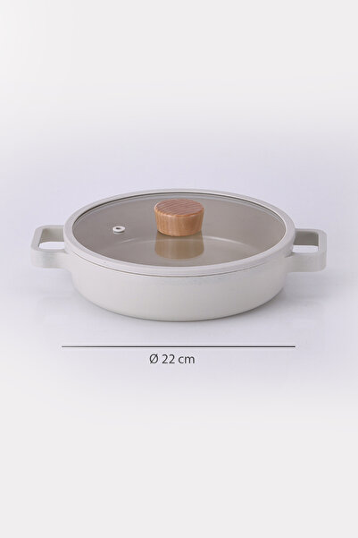 NEOFLAM FİKA ALUMINUM SAN WITH GLASS LID 22CM BEIGE