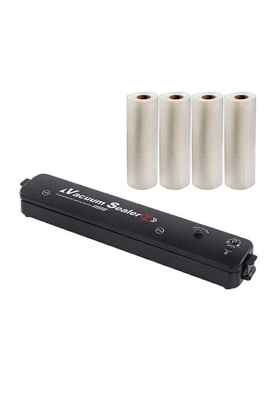 NEXTLY Set Aparat De Vidat Si Sigilat Cu Vacuum Si 4 Role Pungi Pentru Vidat 500x17cm Pentru Carne