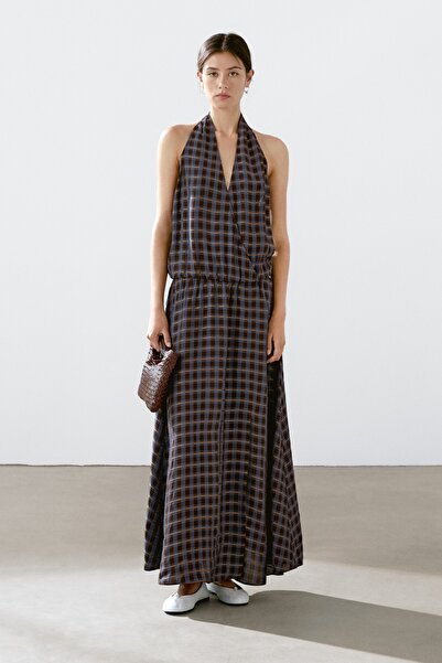 Massimo Dutti Desenli volanlı midi elbise