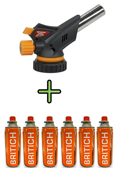 Camp Reyon 1 Adet Pürmüz Çakmak Pürmüz Başlık Torch 6 Adet Yedek Bütan Propan Gaz Kartuş Valfli Kamp Gazı