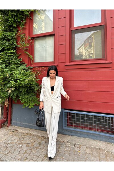 STMT BUTİK Biye Detaylı Oversize Blazer Ceket ve Pantolon Takım - Kadın Takım Elbise