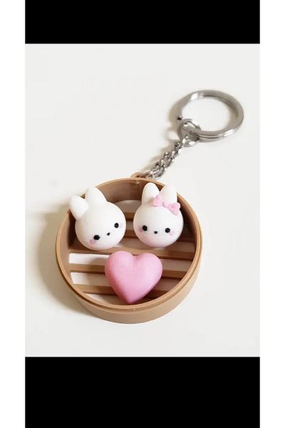 Wuun Store Heart Rabbit Keychain Pink