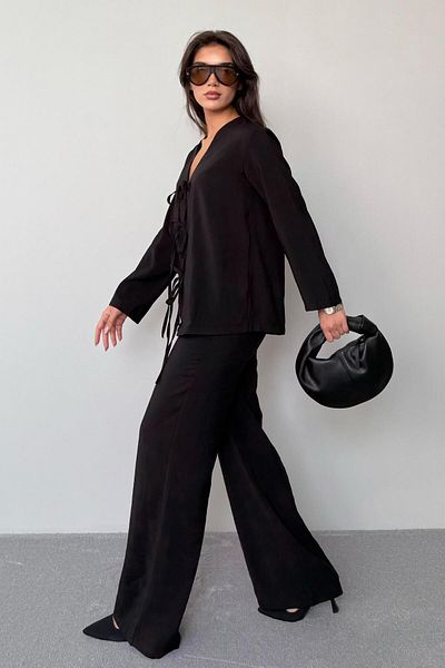 Seeh Black Front Tie-Up Bottom Top Set Sh240