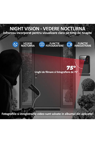 NEXTLY Sonerie Wireless Cu Camera Video, , Rezolutie Video Hd 720p, Vedere Nocturna, Microfon
