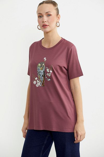 Sementa Animal Figure Printed Flowy T-Shirt - Rose