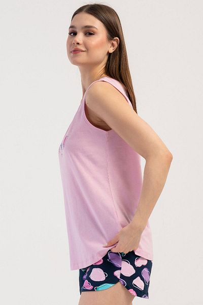 VİENETTA Women's Thick Strap Pink Shorts Pajama Suit C2T5N2O804