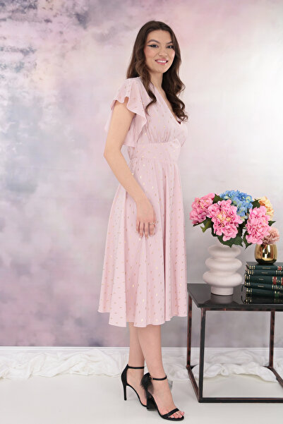 Vanessa Line RO Elegant pink cloche dress with gold print