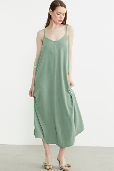 Sementa Long Crepe Dress with Adjustable Straps - Green