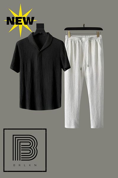 BRLKN Boyfriend Fit Seersucker Fabric Alaçatı Unisex Bürümcük T-Shirt Tracksuit Set