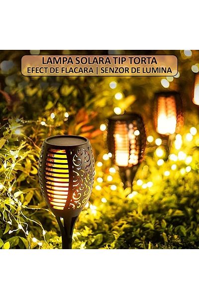 NEXTLY Set 4 X Lampa Solara De Exterior Tip Torta Cu Efect De Flacara , Decorativa, Senzor