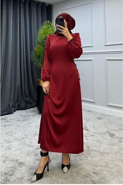 Suedcollection Σατέν βραδινό φόρεμα - Πλαϊνό κορδόνι που δένει