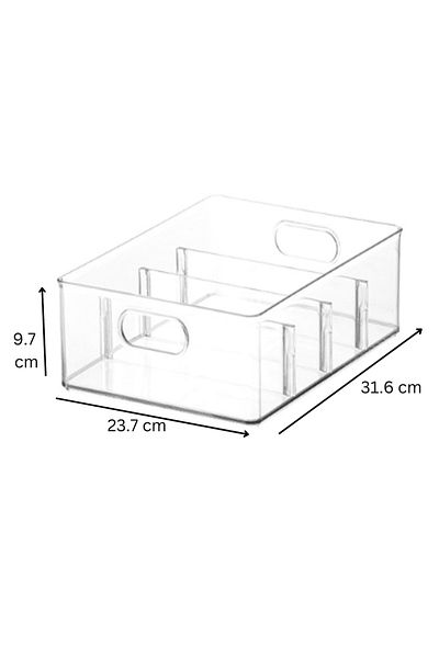 Köken Koken storage box with removable dividers, for fridge/office/kitchen, transparent, 31.6x23.7x9.7 cm