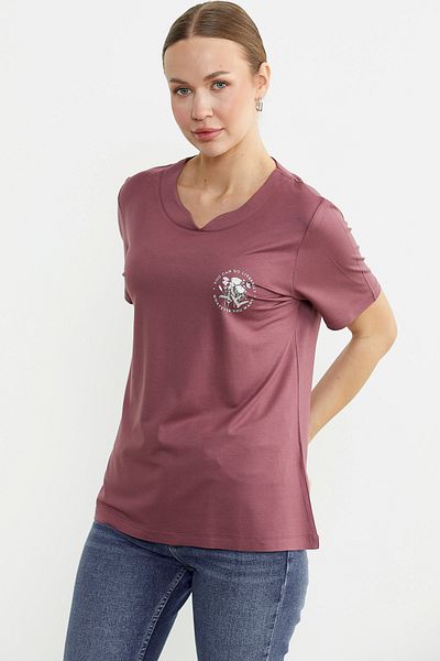 Sementa Crew Neck Printed Flowy T-Shirt - Rose