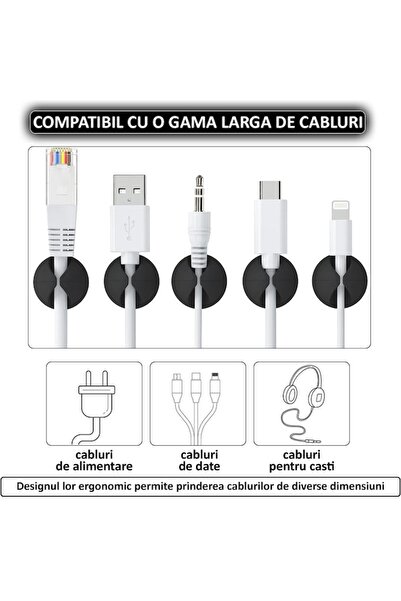 NEXTLY Set of 10 X Cable Organizers, 5 Sizes, Self-Adhesive Holders for Various Types