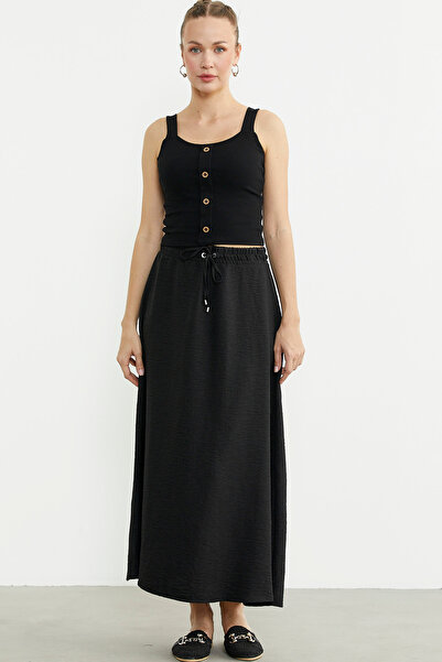 Sementa Long Waist Adjustable Drawstring Skirt - Black