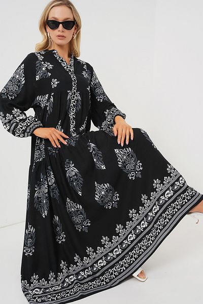 Bigdart 2423 Φόρεμα Hijab με αυθεντικό σχέδιο - Μαύρο 11